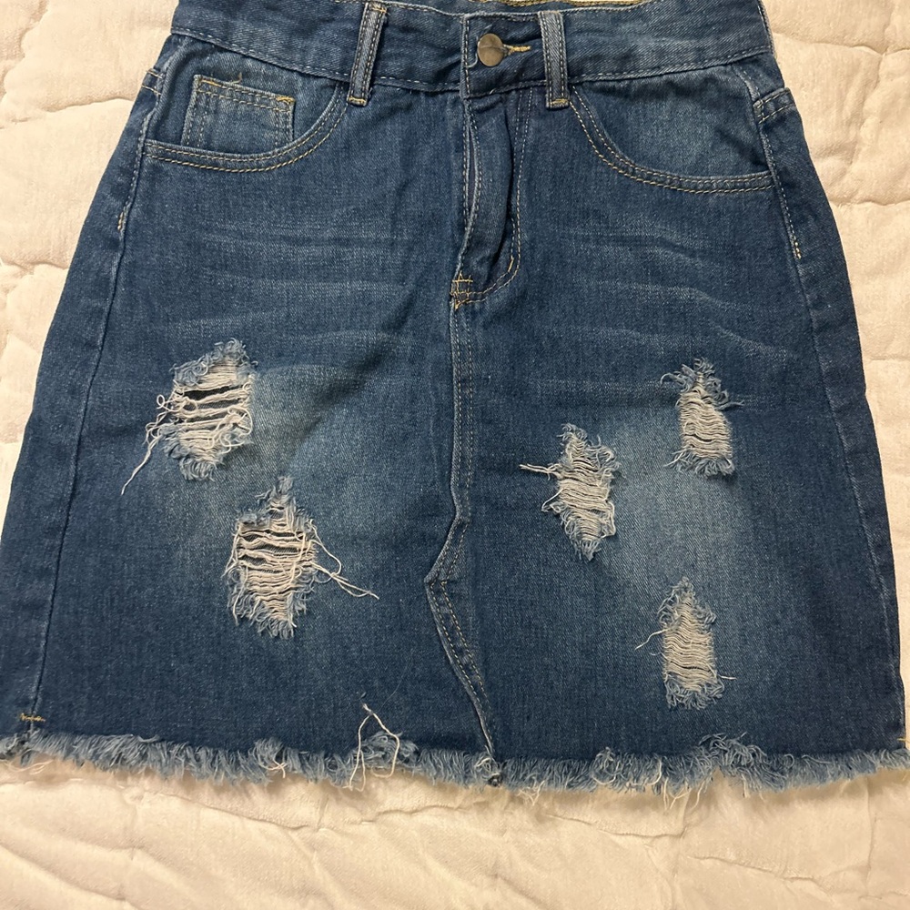 Distressed Denim Skirt